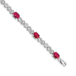 14k White Gold Complete Diamond and Oval Ruby Infinity Link 7.25 inch Bracelet - BM-21208427-4728