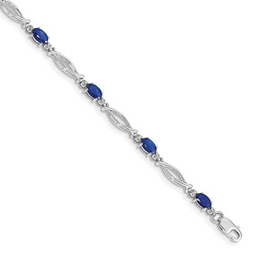 14k White Gold Complete Diamond and Oval Sapphire 7.25 inch Bracelet - BM-79F791DE-5993