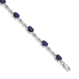 14k White Gold Complete Diamond and Oval Sapphire Infinity 7 inch Bracelet - BM-E98A127E-6882