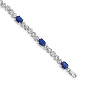14k White Gold Complete Diamond and Oval Sapphire Infinity Link 7.25 inch Bracelet - BM-DA0C5CCF-1784