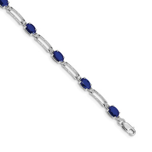 14k White Gold Complete Diamond and Oval Sapphire Paperclip Link 7.25 inch Bracelet
