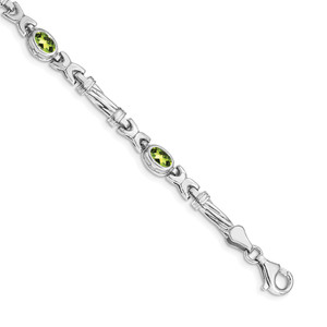 14k White Gold Complete Oval Peridot Fancy Link 7 inch Bracelet