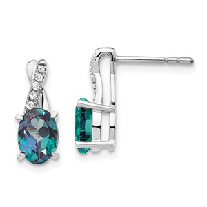 14K White Gold Created Alexandrite and Diamond Earrings