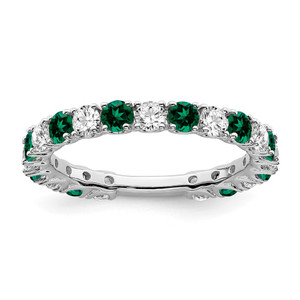 14k White Gold Created Emerald and Diamond Band