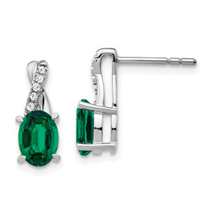 14k White Gold Created Emerald and Diamond Earrings - EM-72F7529A-9641
