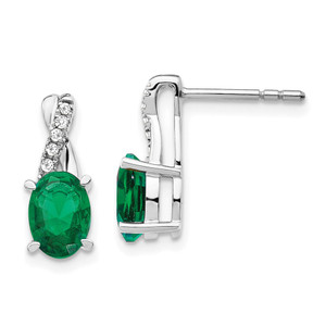 14K White Gold Created Emerald and Diamond Earrings - EM-82B3994B-1055