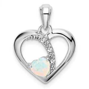 14k White Gold Created Opal and Diamond Heart Pendant - PM-E3C214AC-5064