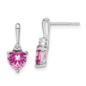14k White Gold Created Pink Sapphire and Diamond Heart Earrings - EM-0BF3DA93-4601
