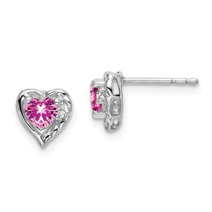 14k White Gold Created Pink Sapphire and Diamond Heart Earrings - EM-7F91BBBB-6581
