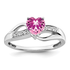 14k White Gold Created Pink Sapphire and Diamond Heart Ring - RM-EBF2D435-5701