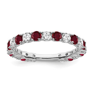 14k White Gold Created Ruby and Diamond Band