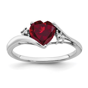 14k White Gold Created Ruby and Diamond Heart Ring - RM-D03E78CF-3953