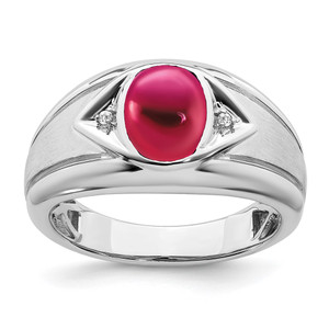 14k White Gold Created Ruby and Diamond Mens Ring - RM-A5339252-7374