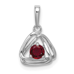 14k White Gold Created Ruby Triangle Pendant