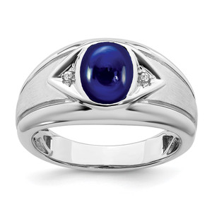14k White Gold Created Sapphire and Diamond Mens Ring - RM-89960913-2235