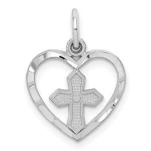 14k White Gold Cross in Heart Charm - CH-77A08F46-2696