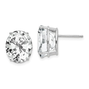 14k White Gold Cubic Zirconia Oval Stud Earrings