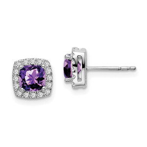 14k White Gold Cushion Amethyst and Diamond Halo Earrings - EM-8968ED8C-9358