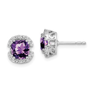 14k White Gold Cushion Amethyst and Diamond Halo Earrings - EM-BCEE1101-2879