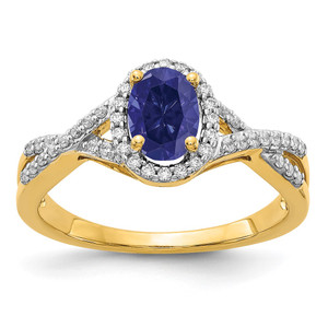 14k 1/5 carat Lab Grown Diamond VS/SI+ G+ and Lab Created Blue Sapphire Oval Halo Ring