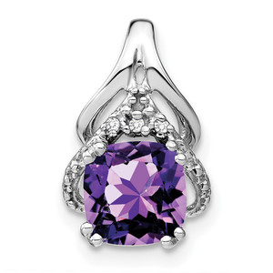 14k White Gold Cushion Amethyst and Diamond Pendant - PM-6220082B-3982