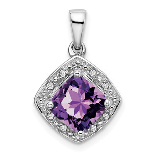 14k White Gold Cushion Amethyst and Diamond Pendant - PM-6950FD40-4450