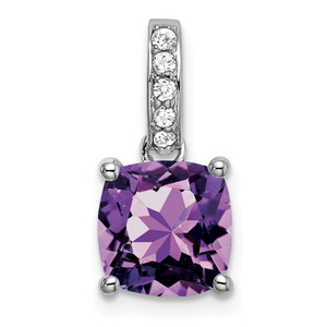 14k White Gold Cushion Amethyst and Diamond Pendant - PM-B4BA6B19-5453