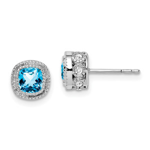 14k White Gold Cushion Blue Topaz and Diamond Earrings - EM-C22B1D3E-6187