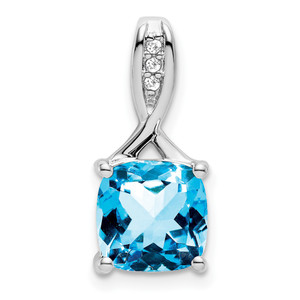 14k White Gold Cushion Blue Topaz and Diamond Pendant - PM-54570ECC-8837