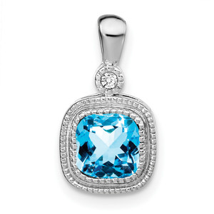 14k White Gold Cushion Blue Topaz and Diamond Pendant - PM-6D80E247-2674