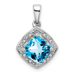 14k White Gold Cushion Blue Topaz and Diamond Pendant - PM-E3D0F992-4429