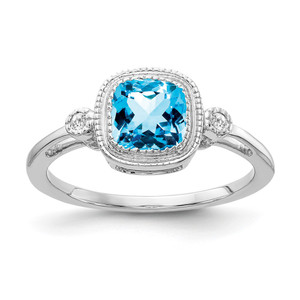 14k White Gold Cushion Blue Topaz and Diamond Ring - RM-F1888536-2420
