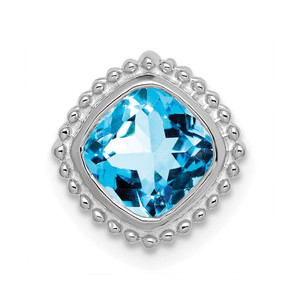 14k White Gold Cushion Blue Topaz Chain Slide
