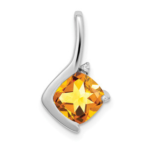 14k White Gold Cushion Citrine and Diamond Pendant - PM-D0966D3C-2736