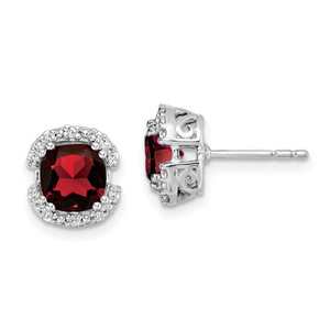 14k White Gold Cushion Garnet and Diamond Halo Earrings - EM-0509250B-2639