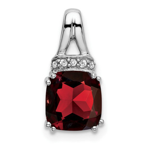 14k White Gold Cushion Garnet and Diamond Pendant - PM-3FA982DC-7274