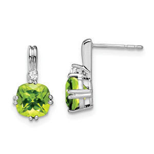 14k White Gold Cushion Peridot and Diamond Earrings - EM-BB7F4BD6-3662