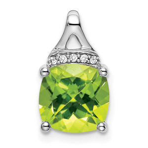 14k White Gold Cushion Peridot and Diamond Pendant - PM-134AD499-3741