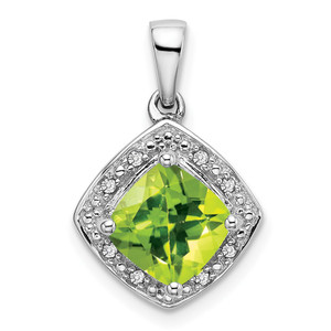 14k White Gold Cushion Peridot and Diamond Pendant - PM-4A12631B-5365
