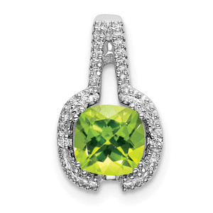 14k White Gold Cushion Peridot and Diamond Pendant - PM-F4B92AC8-8975