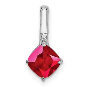 14k White Gold Cushion Ruby and Diamond Pendant - PM-644CDDCC-2367