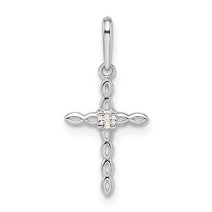 14k White Gold CZ Cross Pendant - XR-9E44EB8E-3383
