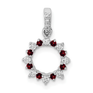 14k White Gold Diamond and .08 Garnet Fancy Circle Pendant