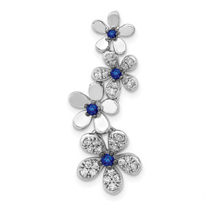 14k White Gold Diamond and .19 Sapphire 4 Flowers Pendant