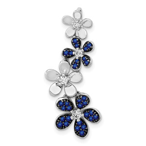 14k White Gold Diamond and .29 Sapphire 4 Flowers Pendant