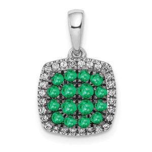14k White Gold Diamond and .50 Emerald Square Halo Pendant
