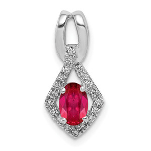14k White Gold Diamond and .62 Oval Ruby Pendant