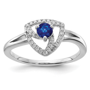 14k White Gold Diamond and Blue Sapphire Triangle Ring