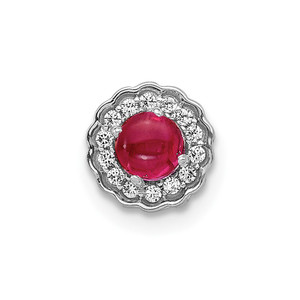 14k White Gold Diamond and Cabochon .38 Ruby Chain Slide