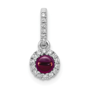 14k White Gold Diamond and Cabochon .47 Rhodolite Garnet Pendant